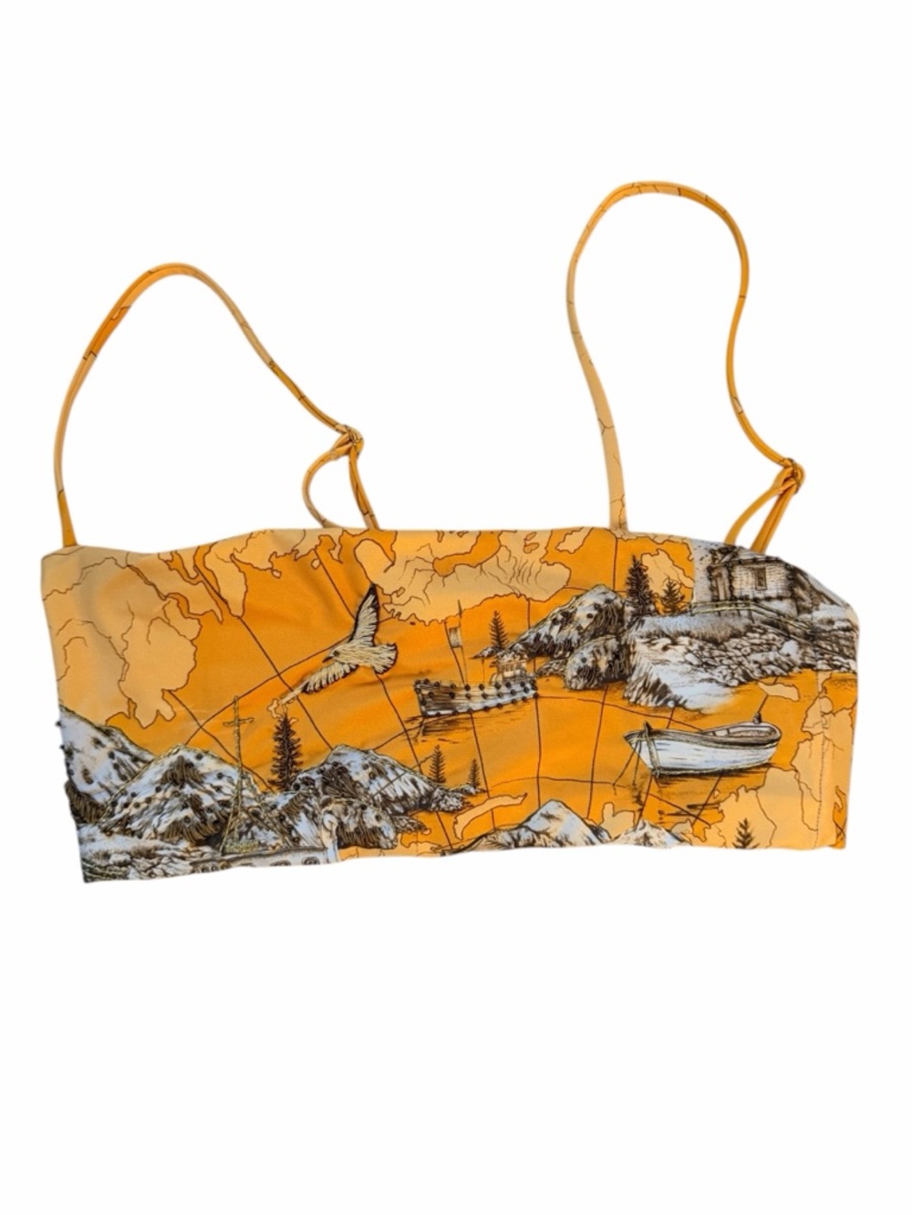 Agua Bendita Beaded Scenic Print Bandeau Bikini Embroidered Swim Top